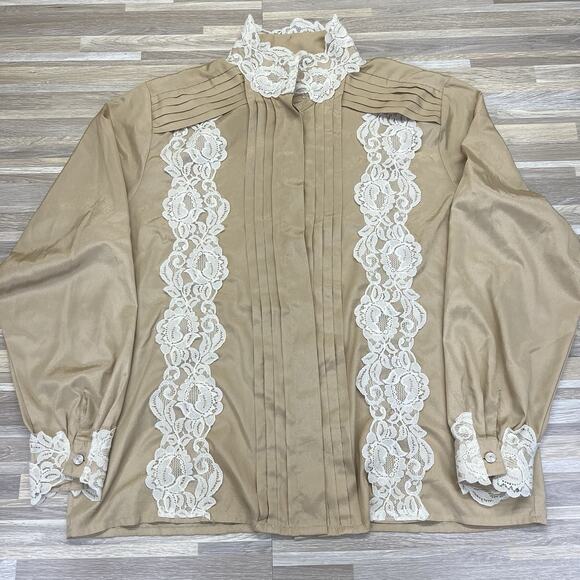 Vintage Worthington Poly Lace Blouse Pleated Size 18 M-L - A128 - Picture 1 of 4